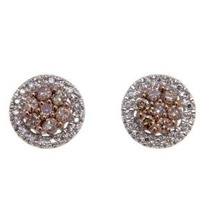 Rarities Sterling Silver Champagne and White Diamond Halo Earring Studs